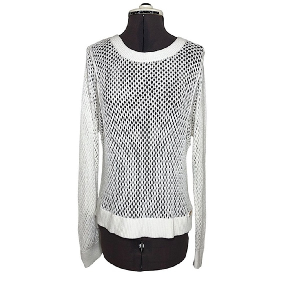 Michael Kors Cotton Blend‎ Off White Chic Knit Long Sleeve Sweater /Swim Cover M